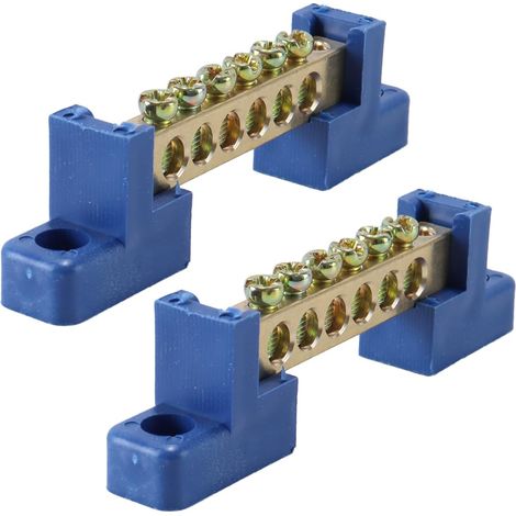 Lot de 2 rails de collecte de terre, bornier à 6 broches, bleu isolé avec vis pour boîtes de distribution et boîtes à fusibles (1/5)