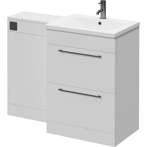 Napoli 460 Gloss White 1100mm 2 Drawer Vanity Unit Toilet Suite with Glide Basin - 1100mm - Gunmetal Grey 320mm HandleWithout Kingston Toilet Pan
