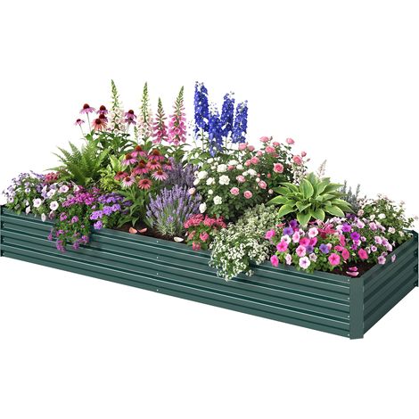 Hochbeet aus Metall für den Außenbereich, Pflanzenständer für Blumen und Kräuter, 241 x 90,5 x 30 cm