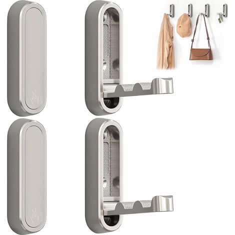 Ganchos plegables plateados, juego de 4 ganchos plegables para abrigos, fijación con tornillos. (1/5)