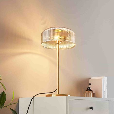 Vintage-Tischlampe aus Messing und gerilltem Bernsteinglas - Auréline (1/5)