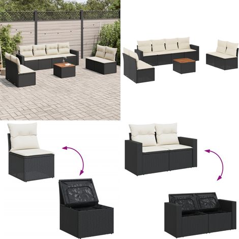 9-tlg. Garten-Sofagarnitur mit Kissen Schwarz Poly Rattan - Gartenmöbel - Outdoor Möbel - Rattan Gartenset - Lounge Set - Esstisch - Home & Living (1/5)