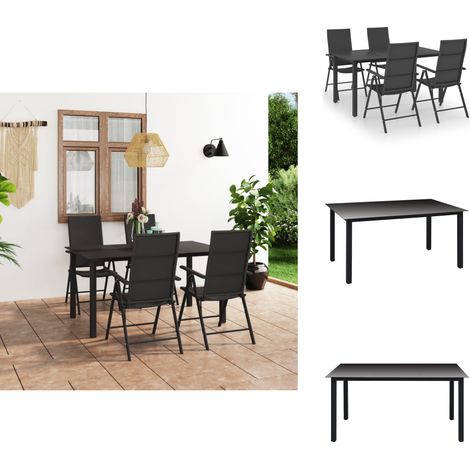 Ensemble à manger de jardin 5 pcs noir - Ensemble Salon De Jardin - Meuble De Jardin - Table Et Chaises - Table Basse Jardin - Set Repas Extérieur (1/5)
