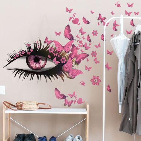 Yeux Rosen Cils Papillons kreative dekorative Aufkleber Wandaufkleber s