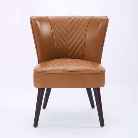 Poltrona lounge in vera pelle marrone chiaro con gambe in legno di caucciù MODENUIT (1/5)