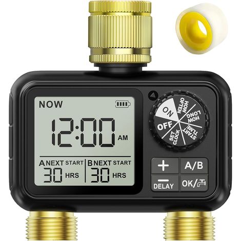 Minuteur d'arrosage avec retard de pluie et mode automatique/manuel - Écran LCD grand - Irrigation avec 2 sorties contrôlées indépendamment - Pelouse et jardin (1/5)