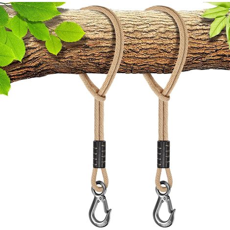 2 x Hammock Rope, 50 cm Swing Strap with Hook (400 lbs) Tree Hanging Material Polyester Hanging Chair Fixing Kit, Up to 2500 lbs, 10 mm Diameter, Natural (1/5)