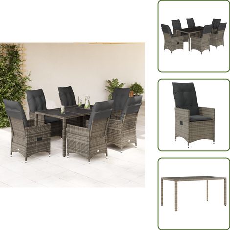 The Living Store Ensemble à manger de jardin et coussins 7 pcs gris rotin - Chaise de jardin (1/5)