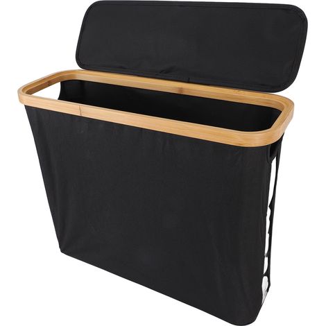 Panier papier toilette avec couvercle oxford tissu visuel pliable résistant à l'eau anti-poussière gain de place organisateur de toilettes accessoires noir (1/4)