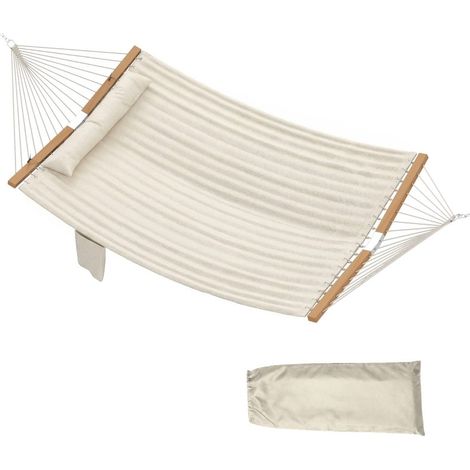 Hamac 2 personnes blanc crème avec barres d'écartement, oreillers et matelas épais, surface de couchage 200 × 140 cm