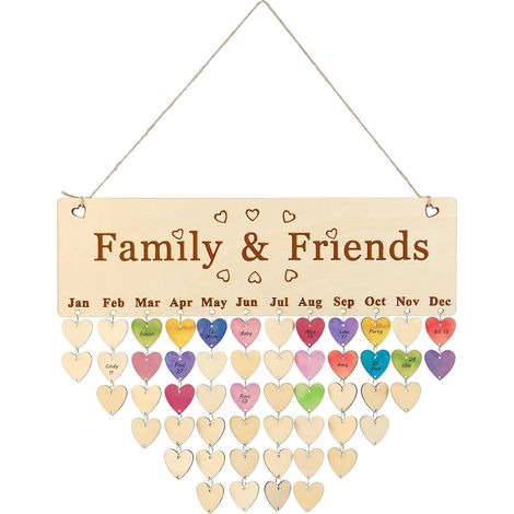 Calendrier Suspendu en Bois pour Décoration Maison Système Facile, Forme Cœur, Accessoire Corde, pour Anniversaire et Saint-valentin (1/5)