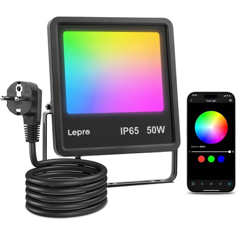 Projecteur LED Extérieur Intelligent 50W RGB Dimmable, Sync Musique/Contrôle par APP et Vocal, Étanche IP65 (1/5)