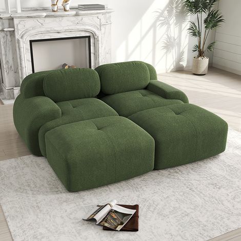 Canapé d'angle modulaire en velours doux de 82 pouces, avec accoudoirs incurvés, rembourrage en mousse haute résilience- Vert (1/5)