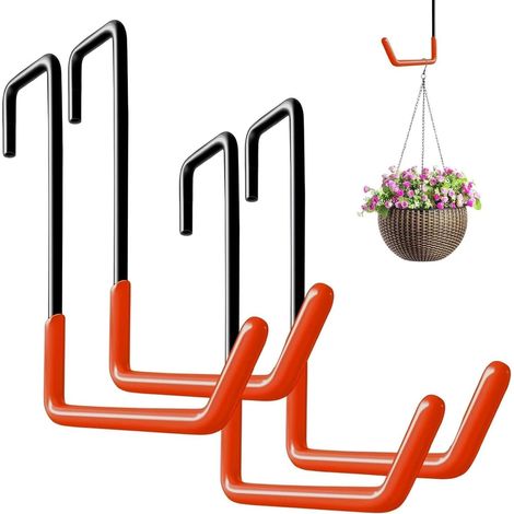 Lot de 4 supports de vélo en forme de S avec revêtement submersible - Crochet de vélo pour garage et abri de jardin - Pour accrocher vélos, pots de fleurs, outils de jardin et échelles (noir (1/5)