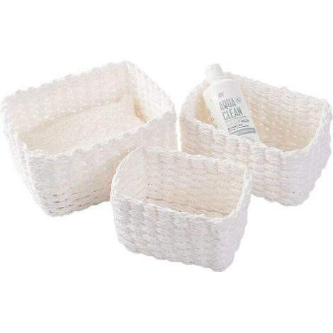 Lot De 3 Paniers De Rangement Tressés Pour Accessoires De Maquillage, Salle De Bain, Table À Langer, Petit Compartiment De Rangement (Blanc) (1/3)