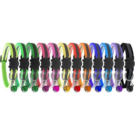 Collier réfléchissant Shxx avec clochette, lot de 12, colliers d'identification à ouverture rapide pour chatons nouveau-nés A106-64 (1/5)