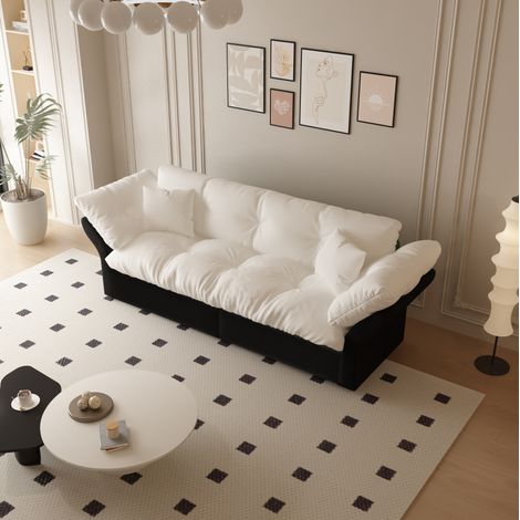 Canapé convertible 3 places en velours beige/blanc 190 cm, 3-en-1 avec fonction lit queen size (1/5)