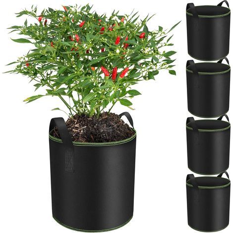 x 12-Liter-Pflanzsäcke mit Griffen, Vliesstoff für Gemüse, Blumen, Garten (1/5)