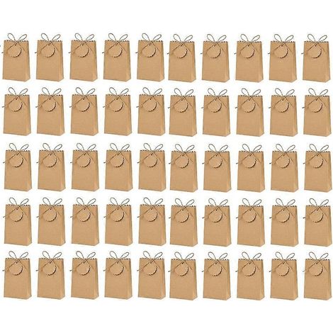 Set mit 50 Geschenkboxen aus Kraftpapier mit Schleifenanhängern, Bonbonverpackungstüten, braun (1/5)