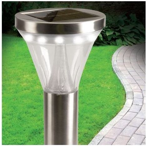 Lampe solaire jardin 13 LED – Détecteur luminosité – Mur ou sol – 40 lumens – Métal – Hauteur 45,7 cm – Idéale pour escalier extérieur, palier ou seuil porte (1/5)