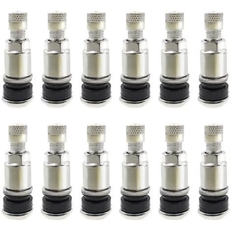 12 Pièces Valves en Acier Inoxydable TR525 Argenté avec Capuchon de Poussière Valve Pneu Voiture Tubeless Jante Métal pour Voitures Motos Camions - (1/5)