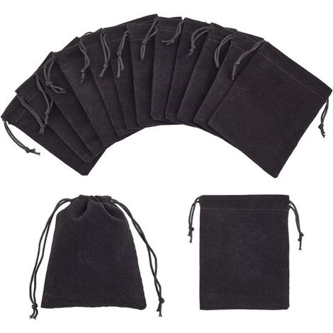 Set di 14 sacchetti in tessuto floccato con coulisse - ideali per matrimoni, feste, regali, gioielli, Natale e San Valentino - neri - 1215 cm (1/5)