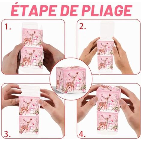 Coffret cadeau de Noël 12 pièces, décoration de Noël, boîte cadeau vide, boîte cadeau rose, petite boîte de Noël, boîte à bonbons, chocolats, biscuits, desserts (1/3)