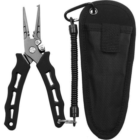 (Noir) Pince coupante pour ligne de pêche en mer en aluminium de 6,5 po