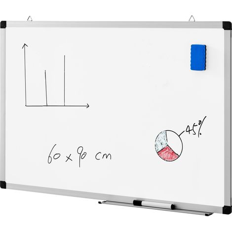 Tableau blanc Mémo magnétique, cadre en aluminium, avec 1 Marqueur et Porte-Marqueur, pour Ecole, Cuisine, Bureau - 60 x 90 cm (1/5)