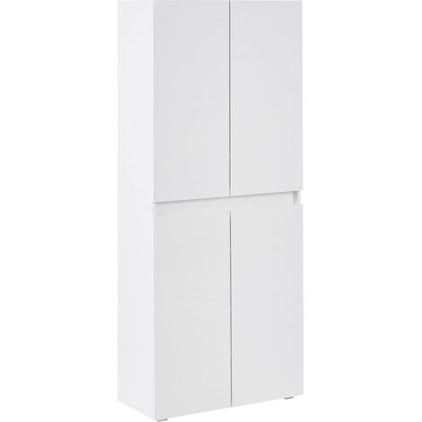 Shoe Storage Cabinet White Chipboard 8 Shelves Shoe Compartments 2 Doors Modern Hallway Storage Solution LETHBRIDGE