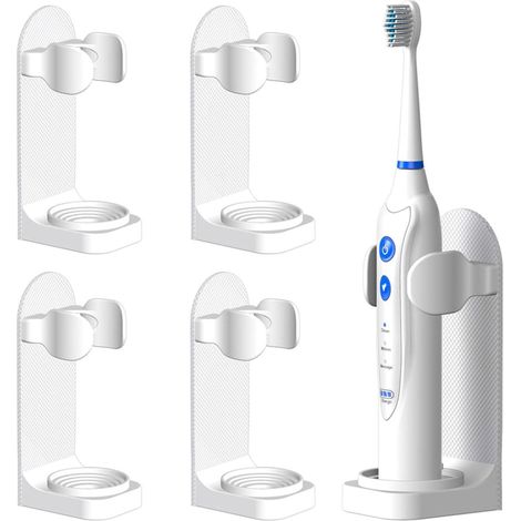 4 Pièces Support Brosse a Dents Électriques Mural - Autocollant Porte Brosse a Dents en Plastique - Réglable - Blanc