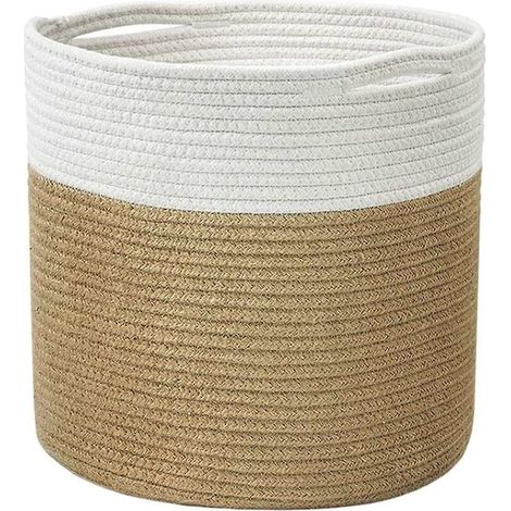 Cesto in corda di cotone, cesto per piante in corda di cotone intrecciata, cesto portaoggetti intrecciato, cesto portabiancheria pieghevole con manici per giocattoli, cesto portaoggetti in corda di co (1/3)