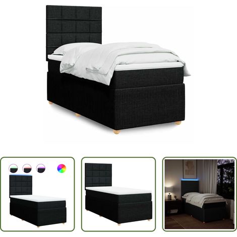vidaXL Surmatelas -  Sommier à lattes de lit avec matelas Noir 90x190 cm Tissu (1/5)