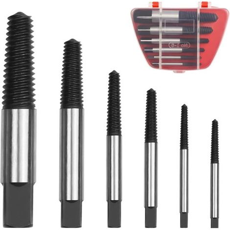 Juego de 6 extractores de tornillos con caja, incluye 6 tamaños, ideal para tornillos oxidados y dañados (1/5)