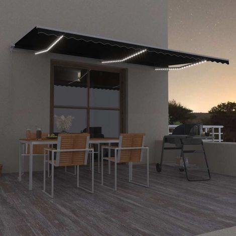 Auvent manuel rétractable avec LED - Auvent de jardin Soleil imperméable 600x300 cm Anthracite BV201984 - BonneVie (1/5)