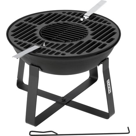 Gusseiserne Holzfeuerschale mit Grillrost Ø 50 cm – 2-in-1 Feuerstelle & Holzkohlegrill Outdoor für Garten, Terrasse & Camping inkl. Schürhaken