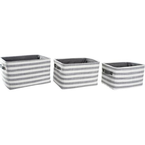 DKD Home Decor Set de basket gris rayures coton 3 pièces (1/4)