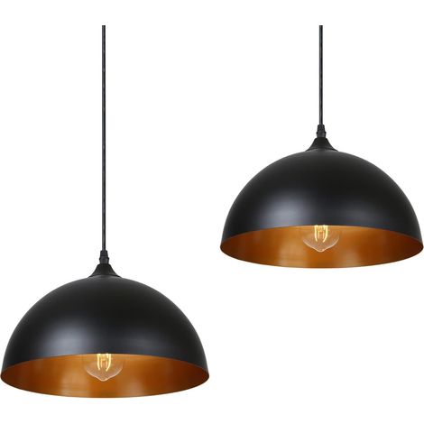 Lot de 2 suspensions rétro en métal - Style industriel vintage - Diamètre : 30 cm - Noir (1/5)