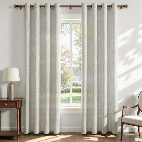 Rideaux Voilage Effet Lin Tamisants à Œillets, Rideau Bohème Voilages Intérieurs Semi-Transparents pour Baie Vitrée Chambre Adulte et Salon, 2 Panneaux 140 x 225 cm, Blanc Crème (1/5)