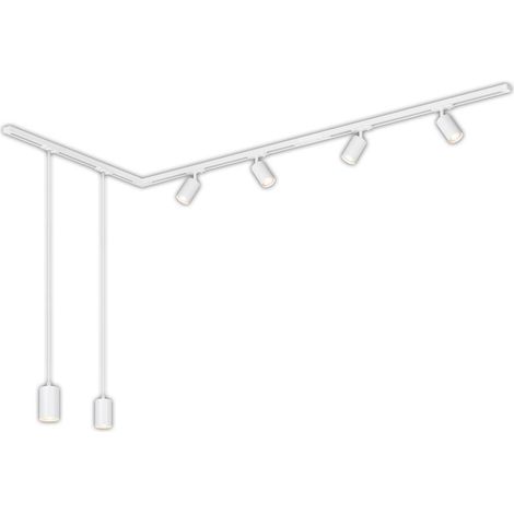Système de rails Briloner Rail, kit complet, 4 spots GU10, 2 pendules GU10, orientables, forme en L, blanc, 2,25 m (1/5)