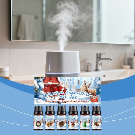 Winterliches Aromatherapie-Set mit ätherischen Ölen – Erfrischt die Raumluft und schafft eine festliche Atmosphäre – Ätherische Öle für die Aromatherapie zu Hause – 60 ml (6 x 10 ml) -- DE (1/5)