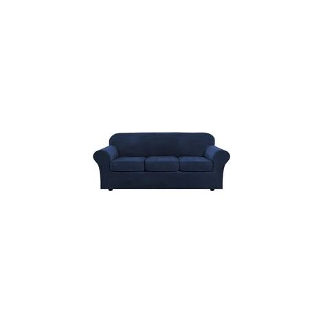 Housses de canapé modernes en velours peluche 4 pièces housse de canapé housses de canapé en velours épais de luxe pour canapé 3 coussins, lavable en machine (canapé, bleu foncé) (1/5)