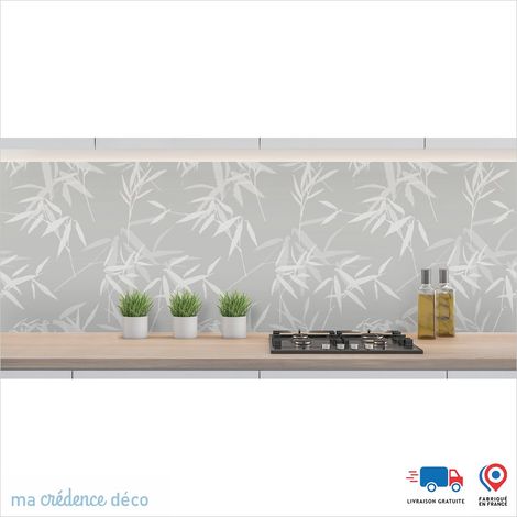 Crédence : Feuilles et bambou 2 - Couleur Gris clair - Alu composite - 120 - 60 (1/3)