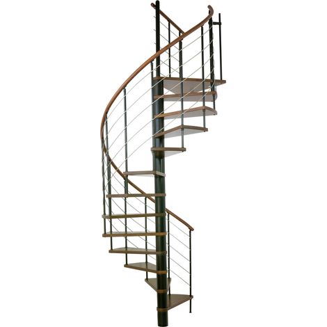Minka Spindeltreppe Venezia Buche auf Walnuss lackiert mit Handlauf und UK in schwarz Ø120cm bis 305,5cm Geschosshöhe (1/5)