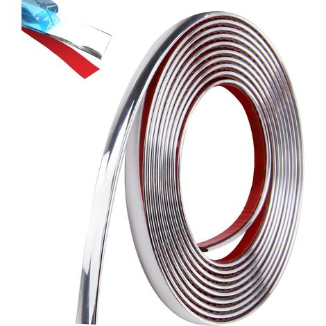 5m Wall Molding Trim 12mm Silver Edging Self Adhesive Moulding Strip Metal-Like Electroplated Bright Silver Tape for Ceiling Walls Paneling Mirror-Like Finish Design Peel and Stick on 16.4ft