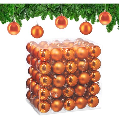 Boule de Noël, lot de 100, Plastique Robuste, pour décorer Le Sapin, diamètre : 6 cm, Orange (1/5)
