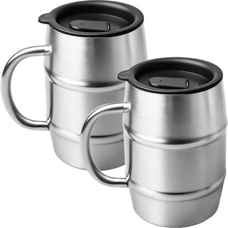 Tasse à café avec poignée 500 ml : 2 pièces en acier inoxydable tasses avec couvercle, double paroi isolation tasses à café, tasses à café en acier inoxydable chope à bière tasse à café tasse à café à