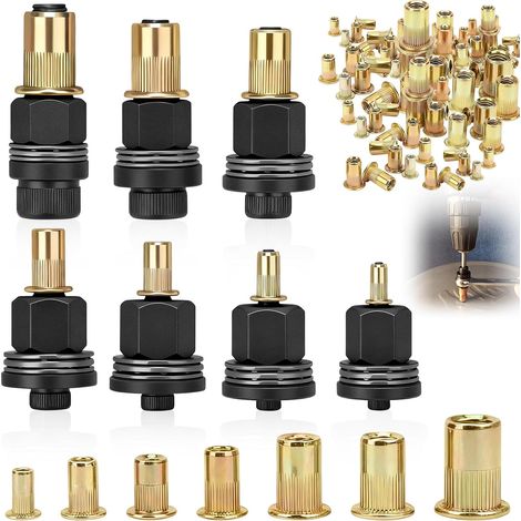 7 Pieces Threaded Insert Pliers with 70 Carbon Steel Hand Rivet Head Nuts, Rivets Crimp Nut M3 M4 M5 M6 M8 M10 M12 Set for Pneumatic and Manual Riveter (1/5)