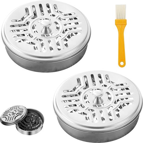 Lot de 2 Supports Spirales Anti-moustiques - Acier Galvanisé - Boîte avec Couvercle et Poignée - Dissipation Chaleur - Camping Maison Jardin - 15,5x14x5cm (1/5)