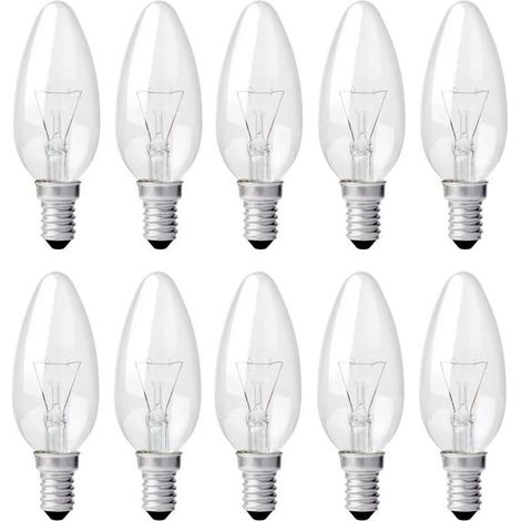 Ampoule Bougie Clair E14 40W, Ampoule Incandescence Dimmable, Blanc Chaud 2700K, 400LM, Ampoule Flamme, E14 Ampoules à bougie à vis Edison, Pack de 10 (1/5)